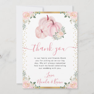 Cartão De Agradecimento Casamento de Outono com Abóbora Floral Rosa Claro