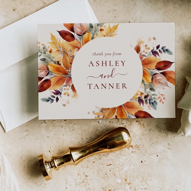 Cartão De Agradecimento Casamento de outono Elegante (Criador carregado)