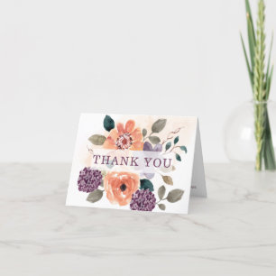 Cartão De Agradecimento Casamento de Outono Floral Roxo e Laranja