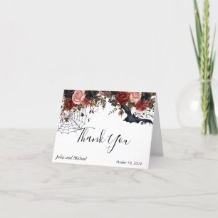 Cartão De Agradecimento Casamento de Outono no Halloween Floral Aquarela