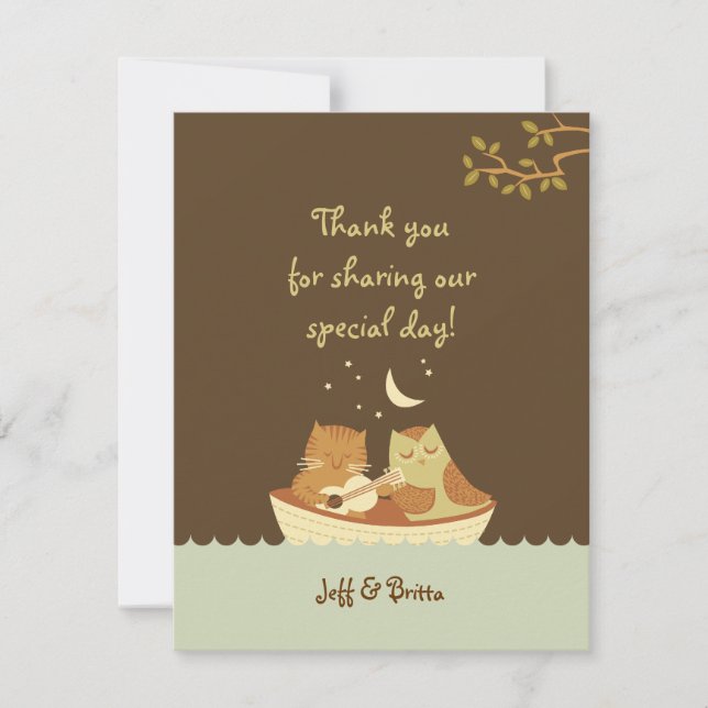 Cartão De Agradecimento Casamento de Owl & Pussycat Storybook (Azul e Cast (Frente)