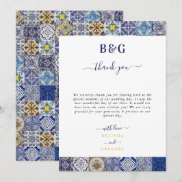 Cartão De Agradecimento Casamento de Padrão de Azulejos Portugueses do Med