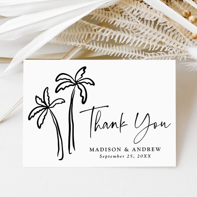 Cartão De Agradecimento Casamento de Palmeiras Negras de Desenho Moderno (Criador carregado)