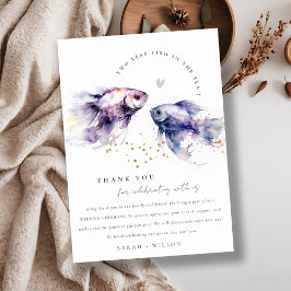 Cartão De Agradecimento Casamento de Peixes Costeiros Lilac Aquarela Elega