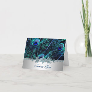 Cartão De Agradecimento Casamento de penas de pavão azul roxo real