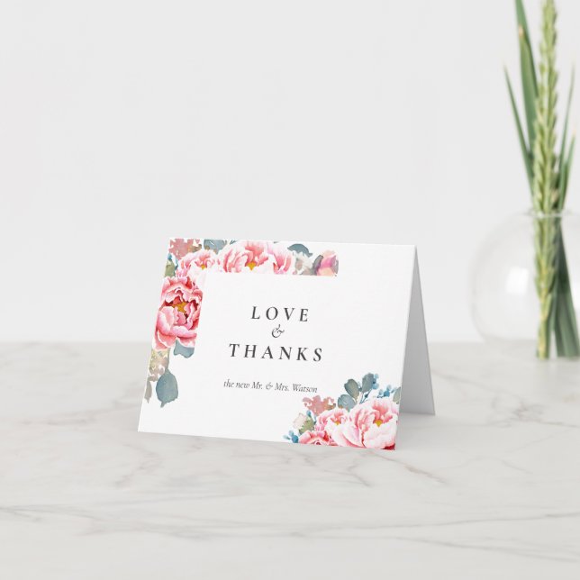 Cartão De Agradecimento Casamento de Peões de Aquarela Elegante (Frente)