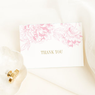 Cartão De Agradecimento Casamento de Peônia Rosa Elegante em Ouro