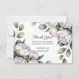 Cartão De Agradecimento Casamento de Peônias Brancas em Aquarela