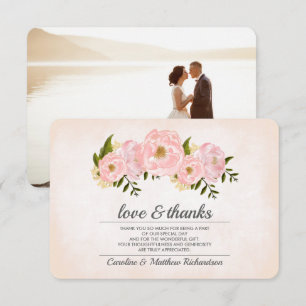 Cartão De Agradecimento Casamento De Pêonias Cor-De-Rosa Obrigado Cartõe
