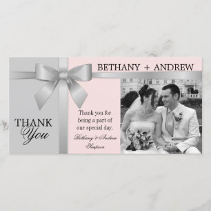 Cartão De Agradecimento Casamento De Pink De Cinza De Fita Silver Ribbon O
