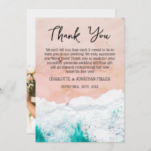 Cartão De Agradecimento Casamento de praia costeira tropical com fotografi
