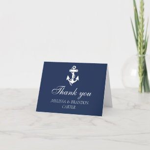 Cartão De Agradecimento Casamento de praia de Anchor Marinho náutico Obrig