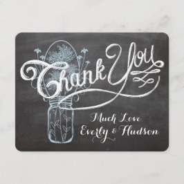 Cartão De Agradecimento Casamento de quadro-negro Jarro de Mason Azul Rúst