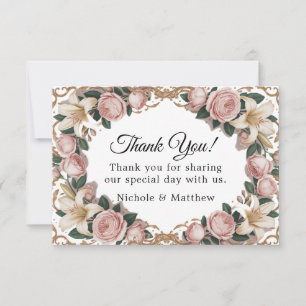 Cartão De Agradecimento Casamento de Quadros Rococo, Peonies Rosa