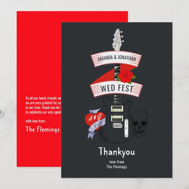 Cartão De Agradecimento Casamento de Rock and Roll (Frente/Verso)