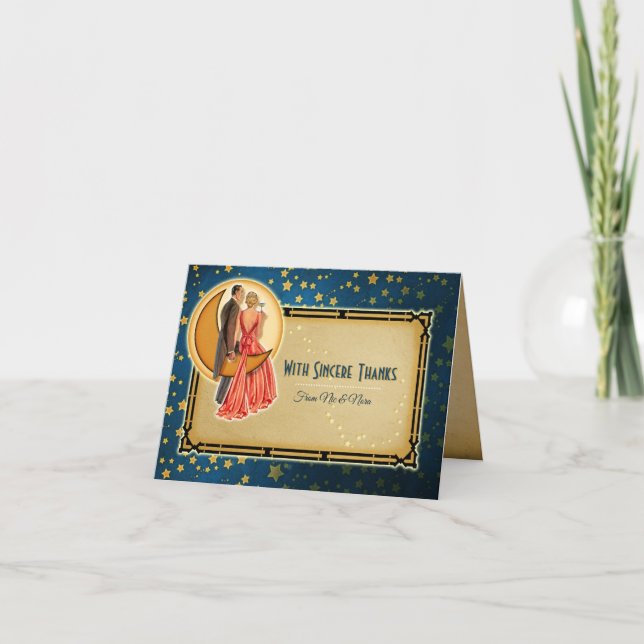 Cartão De Agradecimento Casamento de Romance à Lua Obrigado Nota - Loira (Frente)