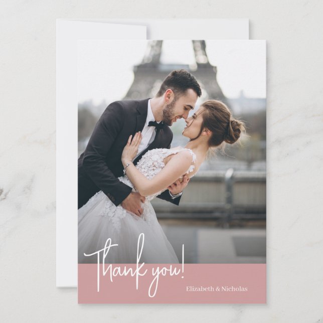 Cartão De Agradecimento Casamento de Rosa de Chic Dusty Elegante (Frente)