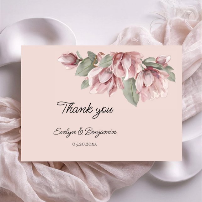 Cartão De Agradecimento Casamento de rosa Dusty Elegante (Criador carregado)