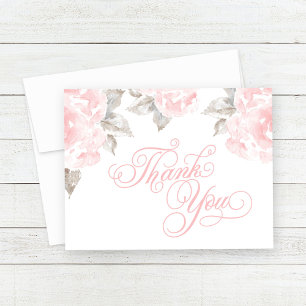 Cartão De Agradecimento Casamento de Rosa em Aquarela Rosa Vintage