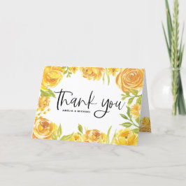 Cartão De Agradecimento Casamento de Rosas Amarelas de Aquarelas e Peonias