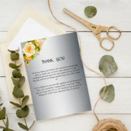 Cartão De Agradecimento Casamento de Rosas Amarelas e Prata