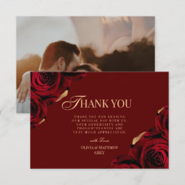 Cartão De Agradecimento Casamento de Rosas Burgundy Elegantes