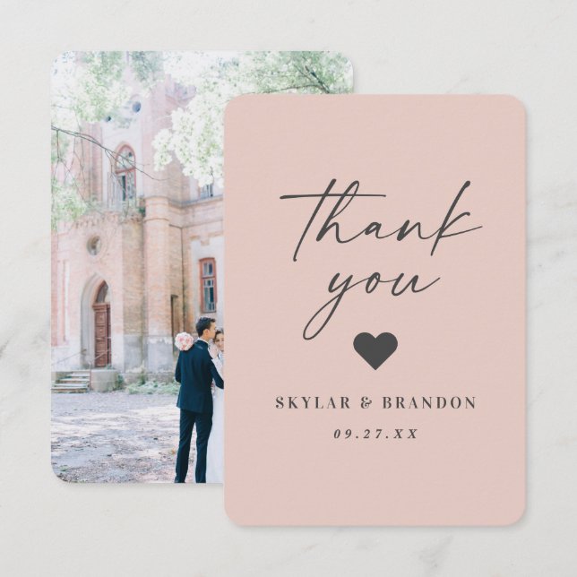 Cartão De Agradecimento Casamento de Rosas claro Sólidas Simples e Minimal (Frente/Verso)