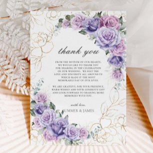 Cartão De Agradecimento Casamento de Rosas de Lavandas Lilás Roxo Elegante