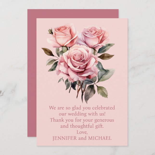 Cartão De Agradecimento Casamento de Rosas Rosa Obrigado Nota (Frente/Verso)