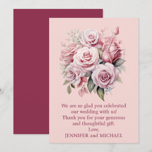Cartão De Agradecimento Casamento de Rosas Rosa Obrigado Nota