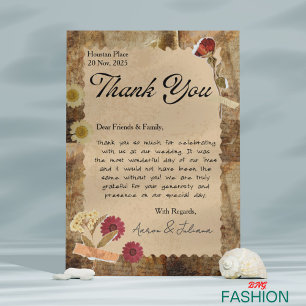 Cartão De Agradecimento Casamento de Scrapbook Vintage Bege Marrom