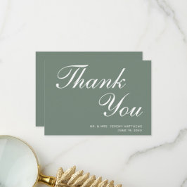 Cartão De Agradecimento Casamento de Script Branco Verde do Modern Sage