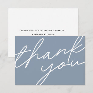 Cartão De Agradecimento Casamento de Script de Caligrafia Azul Moderno com