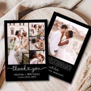 Cartão De Agradecimento Casamento de Script de Colagem de Cinco Fotos em P