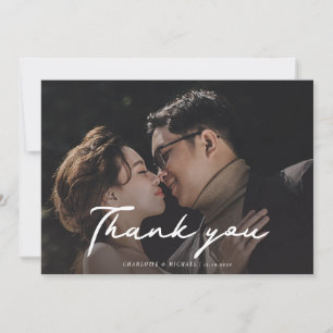 Cartão De Agradecimento Casamento de Script de Foto Moderno
