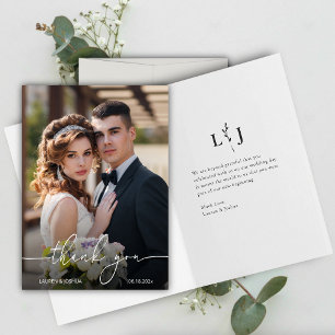 Cartão De Agradecimento Casamento de Script de Foto Monograma