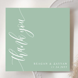 Cartão De Agradecimento Casamento de Script Dusty Mint Calliografia