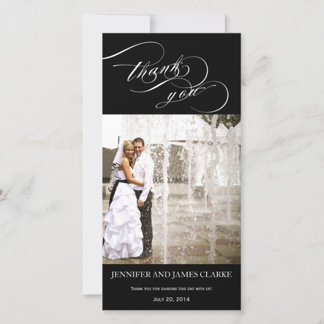 Cartão De Agradecimento Casamento de Script Elegante Personalizado Obrigad (Frente)