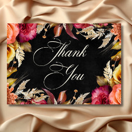Cartão De Agradecimento Casamento de Script Floral Boho Boho Negra Elegant
