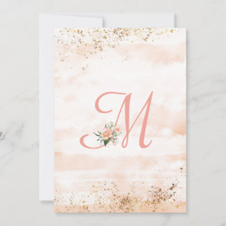 Cartão De Agradecimento Casamento de Script Floral bonito Monograma Rosa