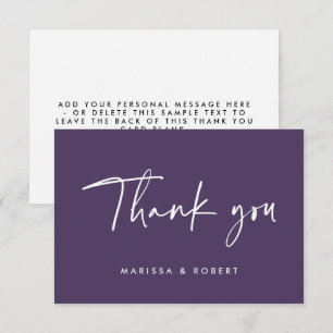Cartão De Agradecimento Casamento de Script Manuscrito Roxo Elegante Moder