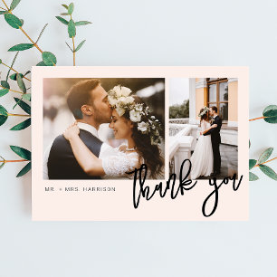 Cartão De Agradecimento Casamento de Script Moderno Mínimo 2 Fotos