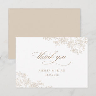Cartão De Agradecimento Casamento de Script Neutral de Lace Floral do Eleg