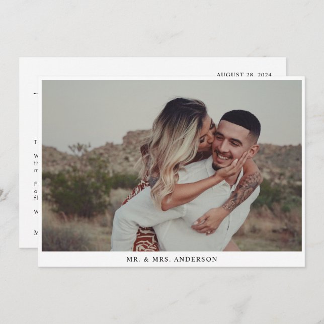 Cartão De Agradecimento Casamento de Script Preto com Caligrafia Simples d (Frente/Verso)