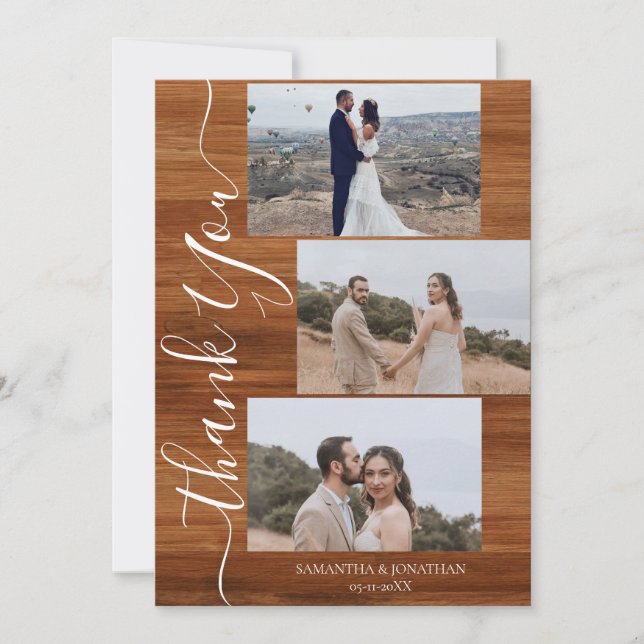 Cartão De Agradecimento Casamento de Simples Roteiros 6 Fotografias da Mad (Frente)