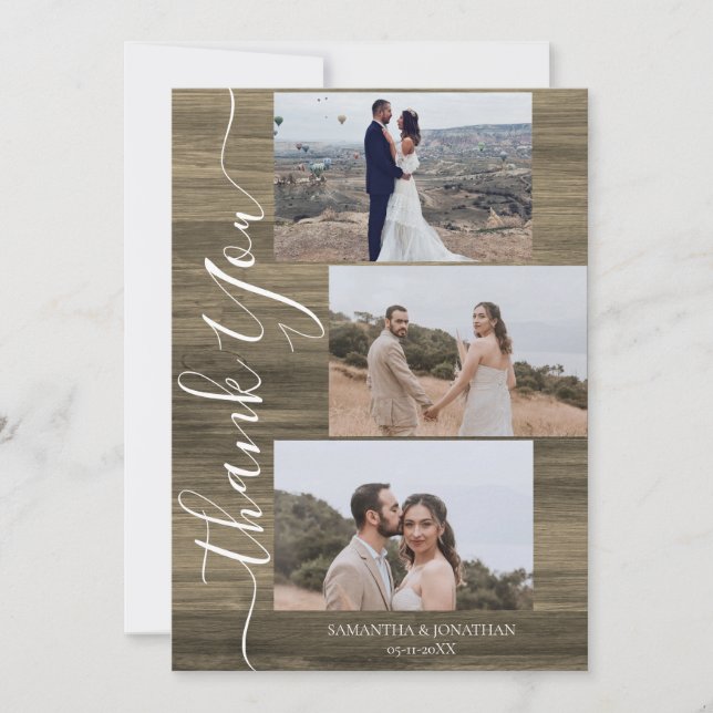 Cartão De Agradecimento Casamento de Simples Roteiros 6 Fotografias da Mad (Frente)