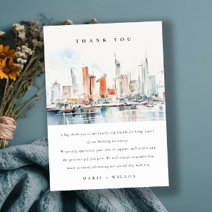 Cartão De Agradecimento Casamento de Skyline Watercolor em Miami Florida