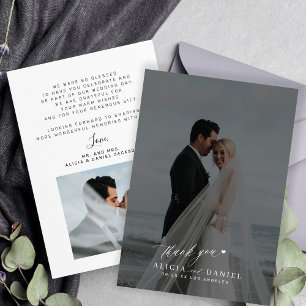 Cartão De Agradecimento Casamento de sobreposição negra com fotos modernas