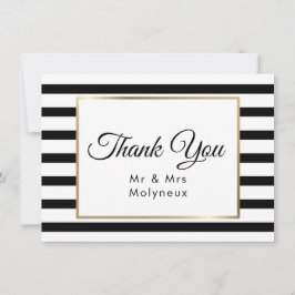 Cartão De Agradecimento Casamento de Stripe Clássico| Faux Gold Foil Obrig