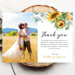 Cartão De Agradecimento Casamento de Sunflower Eucalyptus 2 Fotos<br><div class="desc">O casamento entre girassol e eucalipto,  cor de água russa,  agradeço cartas com duas fotos e roteiro e fontes modernas.</div>